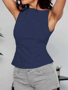 INAWLY Minimalistische, sexy rückenfreie Damen-Trägertop, modisch für den Sommer, Frauen einfarbiges, rundhalsiges, einfaches, sexy rückenfreies Trägertop, Damen einfaches, sexy rückenfreies, ausgeschnittenes Trägertop mit Rückenbindung, schmeichelhaft, für Birnenform und Apfelform geeignet, körperinklusive, 3D-Schneiderei, Neuankömmling, Slim Fit, Vintage, Urlaub, Party, Date, Träger, Clean Fit, Vintage Hot Girl, Alltags-Lässig, Relaxed Fit Outfit - marineblau - Übersicht 3