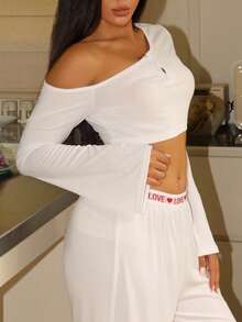 Lowkey Lull White 舒适休闲柔软别致秋季休闲轻松舒适秋季睡眠长袖长裤套装，女士睡衣套装 - 白色 - 查看 7