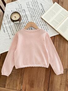 Blossori 秋冬款少女修身圆领开衫 - 淺粉色 - 查看 2