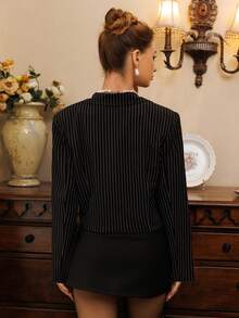 SHEIN Unity Waist-Cinched Lapel Short Jacket, Lace Patchwork, Suitable For Commuting And Business, New Autumn Collection - Black - View 2