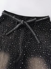 GlowEve Women's Fashion Commuter Rhinestone Embellished Wide Leg Jeans Rhinestone Pants Glitter Jeans Bling Jeans Women Wide Leg Pants Star Pants - Black - View 3