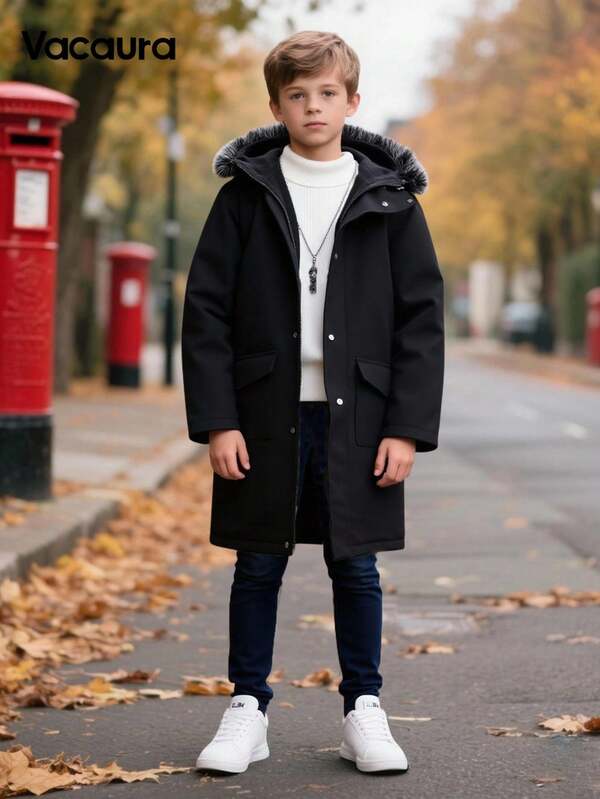 1pc Boys' Casual Hooded Jacket, Suitable For Daily Commute And Outdoor Wear, Autumn/Winter Fall