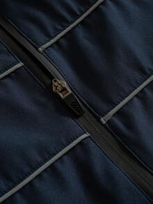 Manfinity Hypemode 男士休闲撞色饰边拉链夹克 - 藏蓝色 - 查看 8