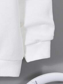 SHEIN Baby Boy Knit Soft Cool Text Graphic Print Casual Thick Pullover Hoodie Sweatshirt, Suitable For Autumn