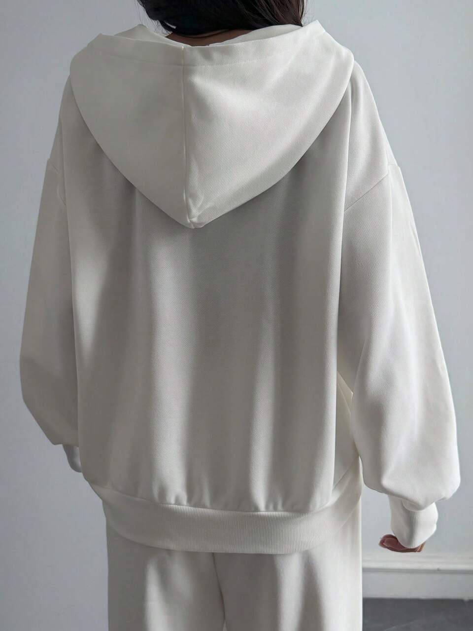 Women's Autumn Letter Embroidery Drop Shoulder Long Sleeve Zipper Front Casual Sweatshirt Hoodies