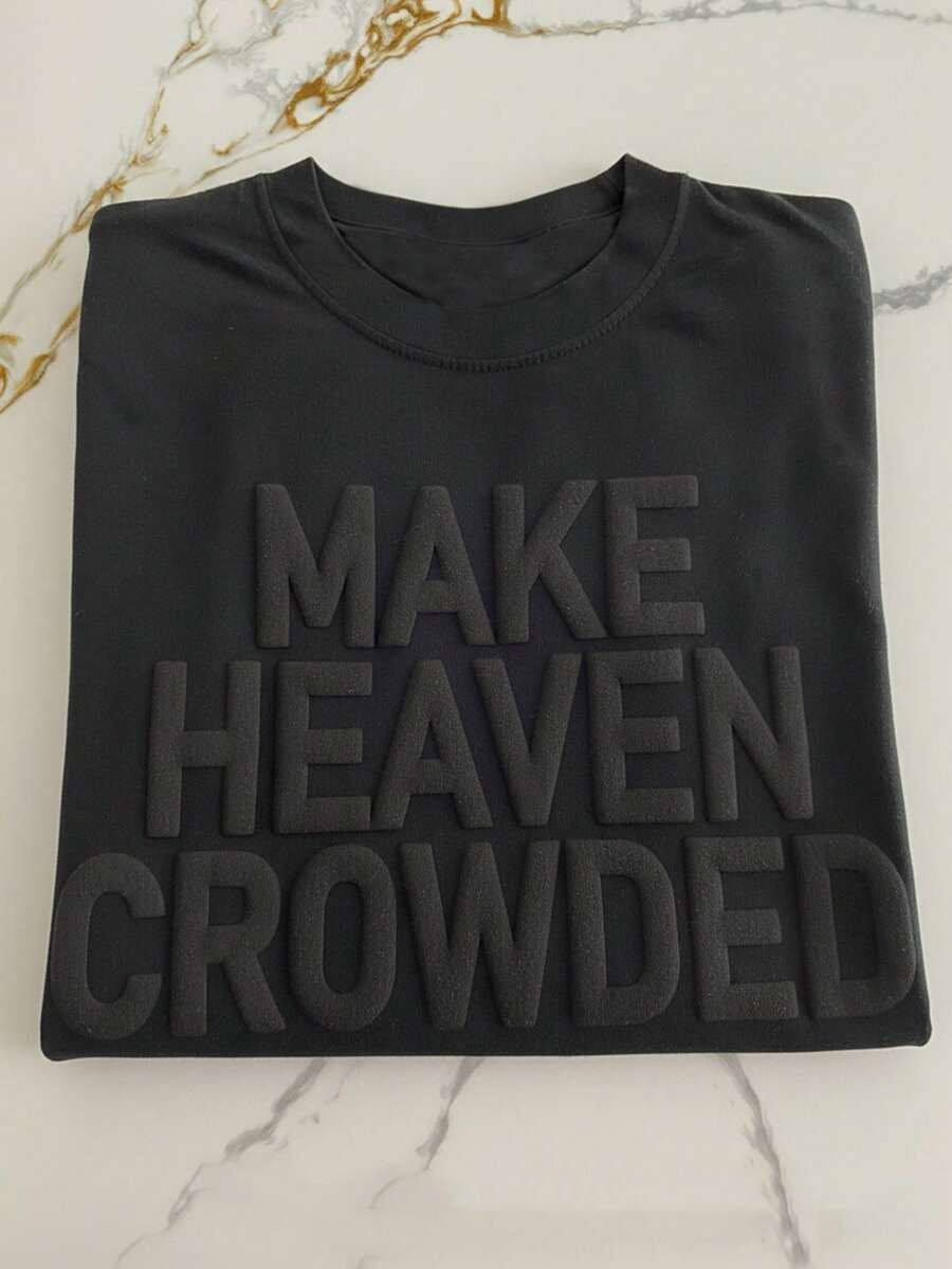 INAWLY Women's Letter Embossed Round Neck Casual Streetwear Loose T-Shirt Everyday Black Summer - Black - View 1