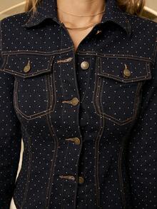 Aralina Women's Front Button Long Sleeve Casual Denim Jacket, Fashionable & Versatile - Dark Wash - View 5