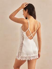 Charlaine 1 件优雅蕾丝花卉印花细肩带夏日假日睡袍，浪漫简约，别致的法式风格