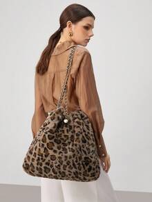 SHECARRY Ladies, Women Shoulder Bag, Hobo Bag, Leopard Print, Animal Print, Plush, Fashionable, Elegant, Simple, Personalized, Versatile, Classic, For Commute, Office, Date, Daily, Shopping, Afternoon Tea - Multicolor - View 2