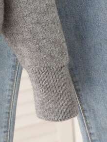 Sparklyn Áo len thường ngày phong cách Hàn Quốc mới, áo chui đầu cổ tròn trang trí nơ, đa năng, dáng rộng, áo dệt kim chất lượng cao - Xám - Xem 6