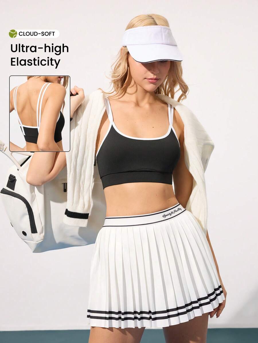 Gameset SHEIN Sport Women's Contrast Trim Comfortable Sports Bra Black And White Sports Bra Bustier Crop Sports Tee Gym Sporty Top - Black and White - View 1