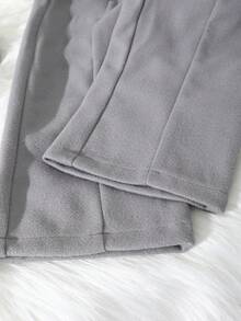 Elladie kids 少女时尚白色袖口灰色长袖假口袋外套搭配宽松休闲珍珠纽扣腰裤套装，秋冬季