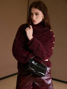 MOTF PREMIUM OVERSIZED BUTTON DECOR FLUFFY KNIT SWEATER TOP, AUTUMN/WINTER - Bold Plum - View 5