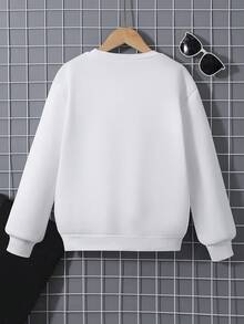 SHEIN 男童休闲舒适英文印花长袖卫衣，时尚百搭，适合秋冬季节穿着。 - 白色 - 查看 2
