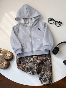 2 piezas Conjunto de sudadera con capucha y pantalón de chándal con estampado de camuflaje para bebé/niño/niña, cómodo, versátil, de estilo minimalista, adecuado para interior, exterior, uso diario, deportes, juego, fiesta, sesión de fotos, vacaciones, vuelta al cole, temporada de otoño/invierno - Multicolor - Ver 7