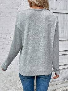 EMERY ROSE Áo thun tay dài cổ tròn in hình trái tim thời trang mới dành cho nữ - Xám - Xem 2