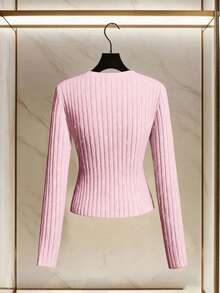 SHEIN LUNE 女士优雅针织套头衫，休闲百搭，浪漫法式风情，秋冬 - 粉色 - 查看 2