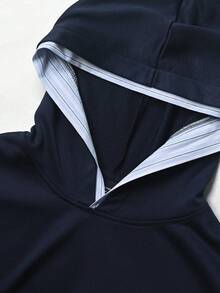 Manfinity Homme 男士刺绣长袖休闲连帽卫衣，海军蓝，高品质，街头风，刺绣，男士连帽衫 - 藏蓝色 - 查看 7