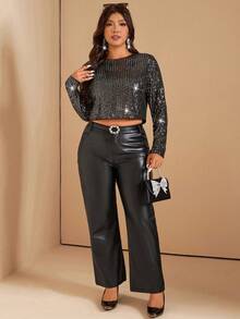 SHEIN LUNE Blusa de lujo con cuentas y lentejuelas brillantes para fiesta de música, ideal para fiestas y Año Nuevo, tallas grandes - Plateado - Ver 8