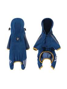 轻便防水狗狗雨衣，带反光条，可调节帽兜，适合小型、中型和大型犬，四季皆宜，户外穿着，可机洗，涤纶材质宠物外套 - 藍色 - 查看 6