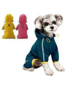 轻便防水狗狗雨衣，带反光条，可调节帽兜，适合小型、中型和大型犬，四季皆宜，户外穿着，可机洗，涤纶材质宠物外套 - 藍色 - 查看 2