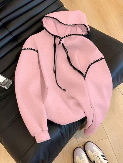 GlowEve Sudadera con capucha casual de mujer con cordón y adorno floral, otoño/invierno