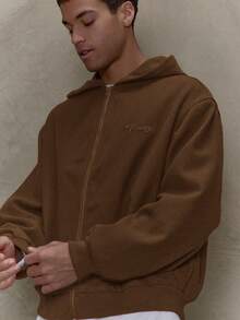 Musero Heavy Oversized Premium Zip Through Hooded Branded Patch Jacket Tracksuit Top Only SPRING SUMMER Essentials - Coffee Brown - View 6