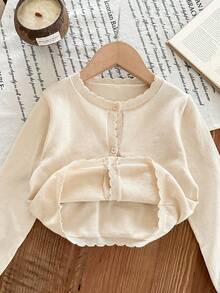Blossori Young Girls Fitted Round Neck Cardigans, Autumn/Winter - Apricot - View 7