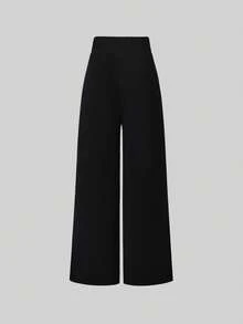 Sweetra Women's Casual Solid Color Wide Leg Pants Fall Cloth For Women - Black - View 2