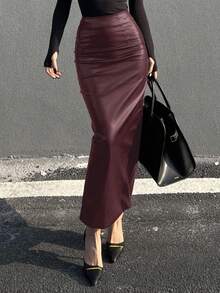 DAZY Women's PU Bodycon Slit Skirt