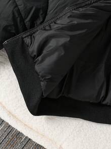 SHEIN Tween Girl 休闲绗缝加厚外套，松紧腰身，宽松版型，舒适适合秋冬日常、通勤、户外、派对、拍照 - 黑色 - 查看 4
