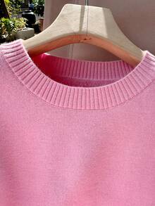 SHEIN LUNE 新款女士保暖内衬圆领长袖毛衣 - 粉色 - 查看 3