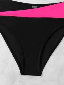 SHEIN Swim Women's Contrast Color Backless High Waist Sexy Holiday Bikini Set Summer Beach Two Pieces Swimsuit