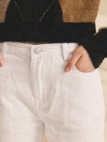 Girls' Wide Leg Denim Jeans, New Arrival For 2025 Autumn, Y2K Style, Comfortable Cotton, Suitable For Daily Wear, School, And Commute, For Teenage Girls - White - View 3