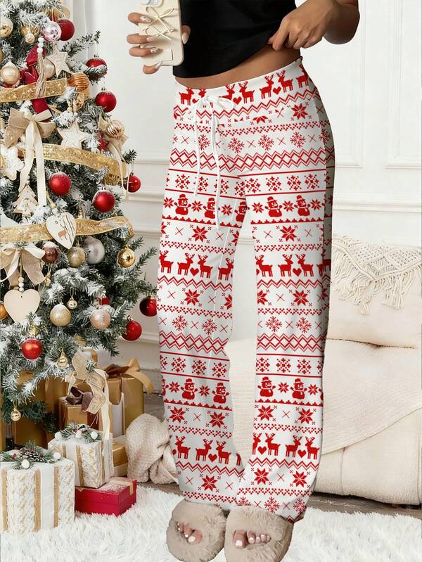 CovetEZ Christmas Print Low Waist Drawstring Yoga Palazzo Pants