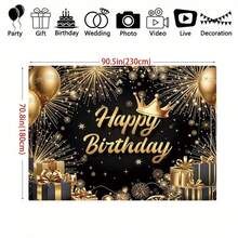 1 Elegant Black Gold Birthday Party Background Banner, Multiple Sizes, Gold Balloon Crown And Fireworks Birthday Theme, Themed Party, Anniversary, Party Decoration, Party Photography Background, Universal Theme, - Multicolor - View 17