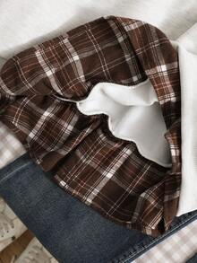 少女休闲套头卫衣，适合上学和通勤，二合一设计，带衬衫领，印有数字和字母，豹纹图案，宽松版型