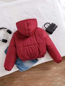 Chaqueta con capucha de unicolor informal para niña preadolescente, invierno - Rojo - Ver 2