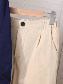 SHEIN 2 件套青少年男孩绅士装，海军蓝百搭时尚圆领长袖运动衫 + 卡其色长裤，绅士西装，商务优雅学院风休闲装，生日派对日常穿着，极简主义 - 彩色 - 查看 8