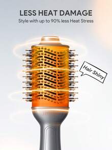 JMMO HAIR One-Step Volumizing Hot Air Brush, Hot Comb, Blow Dryer Brush, Easy Salon-Style, 4 IN 1 Hair Dryer And Styler Volumizer For Drying Straightening Curling Volumizing Hair, Built-In Care For Shiny Hair, Quick Blow Dry, 3 Adjustable Temp, No Tugs, No Tangles & No Snags Curling Brush, Electric Brush For Style All Lengths & Textures, Suitable For Fashion Women Makeup Cosmetic Party Beach Travel Camping Outdoors - Grey - View 3