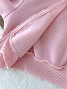 SHEIN Sudadera corta con cremallera para niña preadolescente, estilo callejero casual minimalista y cómodo para uso diario, prenda de abrigo de otoño, vuelta al cole - Rosado Sandía - Ver 6