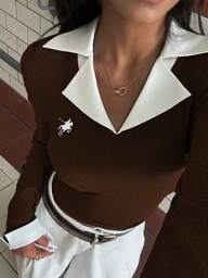 Rina Fox ملابس علوية كاجوال للنساء بياقة مقلمة وأكمام طويلة، للربيع/الخريف