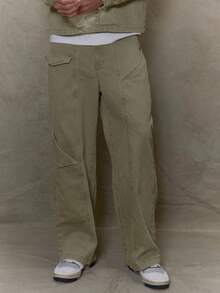 Musero Barrel Leg Pocket Detailing Elasticated Waistband Denim Jeans Fall SUMMER SPRING - Khaki - View 2