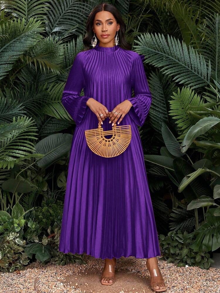 SHEIN Lady Plus Size Women's Purple Autumn Tropical Vacation Stand