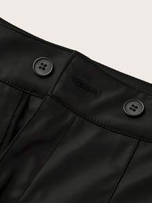 Franclia Women's Fashion PU Leather Asymmetrical Waist Shorts Black Leather Short Shorts High Waist Elegant Shorts - Black - View 6