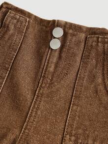 SHEIN Dziewczęce jeansy z szerokimi nogawkami w stylu casual, sprane, vintage - Brązowy - Zobacz 3