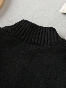 SHEIN 男童纯色长袖针织麻花休闲套头毛衣 儿童开衫毛衣 8岁男童针织衫 秋冬休闲男童冬季 - 黑色 - 查看 6