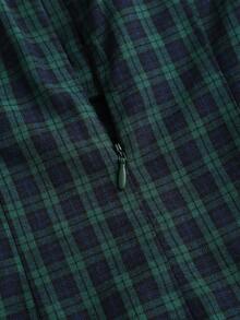 Sweetra 女式露肩格子前扣休闲束腰迷你连衣裙 - 藏蓝色 - 查看 5