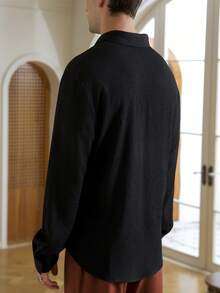 Manfinity Bizformal Men's Solid Color Long Sleeve Casual Button-Front Versatile Dress Shirt Men Textured Black Shirt Men Elegant Shirt Men Black Shirt Men Business Casual Shirt Black Formal Men Shirt Halloween Winter Black Vintage Boys Old Money Festival Wedding Guest Men's Prom - Black - View 5
