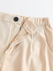 SHEIN 2 件套青少年男孩绅士装，海军蓝百搭时尚圆领长袖运动衫 + 卡其色长裤，绅士西装，商务优雅学院风休闲装，生日派对日常穿着，极简主义 - 彩色 - 查看 5